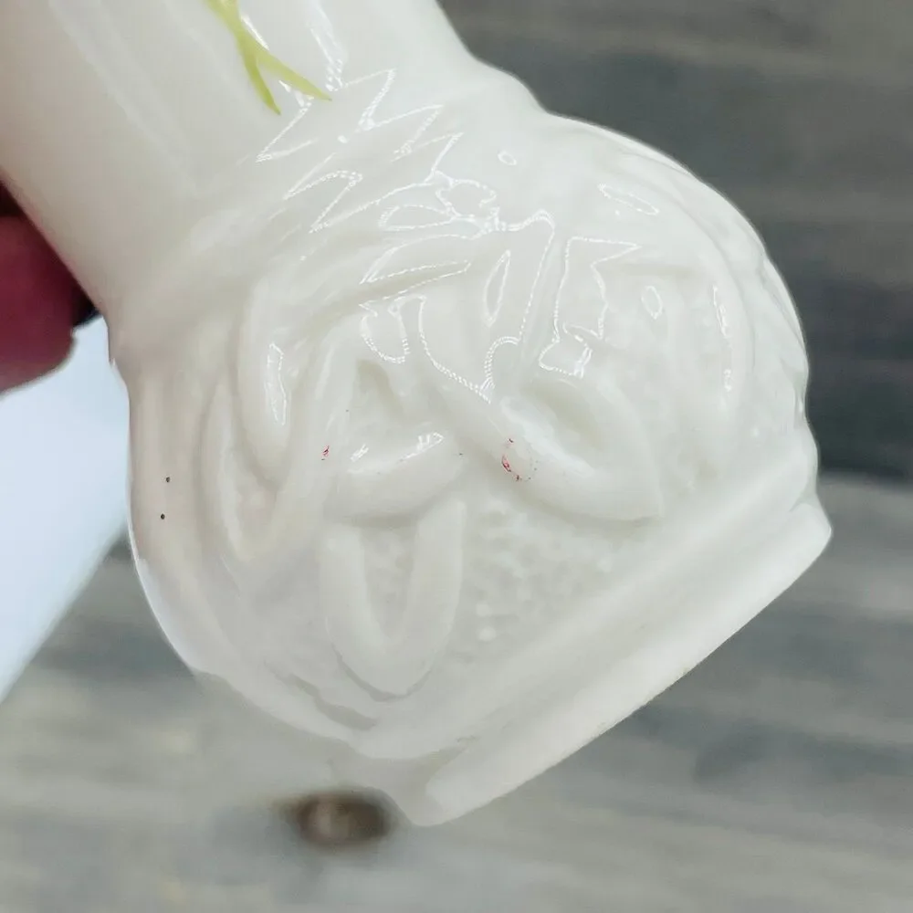 Vintage Belleek Ireland Shamrock Toy Spill Vase Basketweave Porcelain Fine China